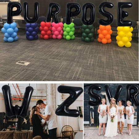 Balon Folie Metalizata Litera U, Cyrax, 40 cm, Umflati cu Heliu sau Aer, Ambalaj Individual, Pai inclus, Negru