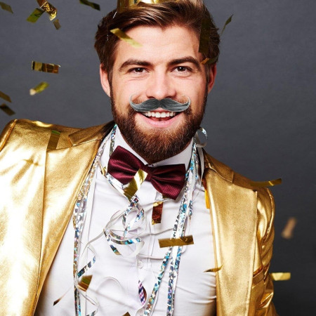 Mustata Falsa pentru Deghizari, Cyrax, Petreceri Tematice, din Panza, Autoadeziv, 13 x 4 cm, Model Grizonat 1, Negru/Alb