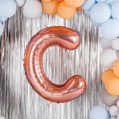 Balon Folie Metalizata Litera C, Cyrax, 80 cm, Umflati cu Heliu sau Aer, Ambalaj Individual, Pai inclus, Rose Gold