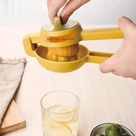 Storcator manual citrice, Cyrax, pentru lamai, portocale, cu actiune dubla, usor de utilizat, material ABS rezistent, 8x10x22 cm, Galben