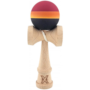 Kendama Originala X, Profesionala, Cyrax, Rubber Grip, din Lemn, 18 cm, Rosu/Galben/Negru