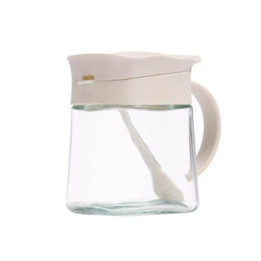 Recipient Condimente, Cyrax, din Stilca, 180 ml, cu Maner si Lingurita, 11.3 x 8.2 cm, Capac Ondulat, Alb