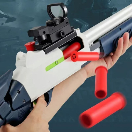 Pusca de Jucarie S686 Ultrarealista, UDL XM1014, Cyrax, Manuala, cu Luneta, 10 de Proiectile din Spuma Moale, 5 Cartuse, 80 cm, 8 ani+, Alb