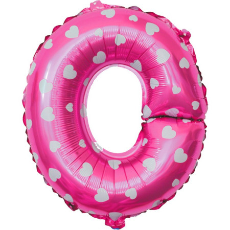 Balon Folie Metalizata Litera O, Cyrax, 40 cm, Cu Imprimeu Inimioare, Umflati cu Heliu sau Aer, Ambalaj Individual, Pai inclus, Roz