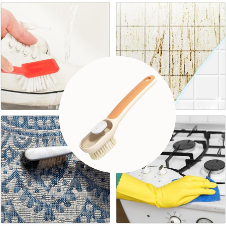 Perie Multifunctionala 2 in 1,  Perie Densa/Perie din Piele de Caprioara, cu Recipient Lichid, Maner Lung, 20.1x 4.3 x 5 cm, Portocaliu