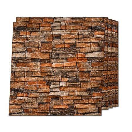 Set 10 Placi Tapet 3D,  70 x 77 cm, Grosime 3 mm, din Polietilena, Model Caramida, Suprafata acoperita 5.3 mp, Piatra Galbena