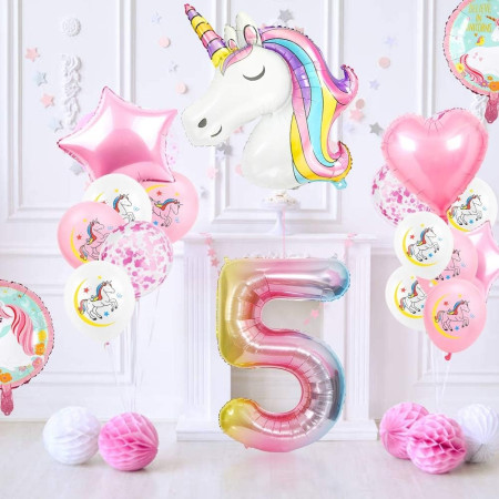 Balon din Folie Metalizata Gradient Cyrax, Figurina Cifra, Tema Aniversare 100 cm, Ambalaj Individual, Pai inclus, Umflare cu Aer sau Heliu, Multicolor, Cifra 5