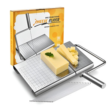 Feliator de Branza, Cyrax, din Otel Inoxidabil, 5 Fire de Rezerva, Maner Ergonomic, Scara de Masurare, 24x21cm, Argintiu