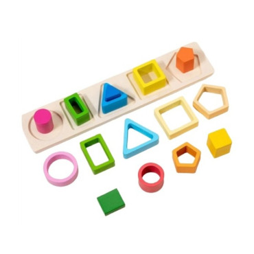 Jucarie Montessori de Sortat, Cyrax, din Lemn, Tip Puzzle, cu 5 Forme Asimetrice, 15 Piese, Educativa, Interactiva, Creativa, Materiale Non Toxice, +2 Ani, Multicolor