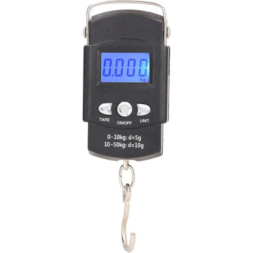 Cantar Digital de Mana cu Carlig, Cyrax, Cantar Portabil, Pescuit, cu Maner, Capacitate 50 kg, cu Metru Incorporat, 20.5 x 6 x 2.5 cm, Negru