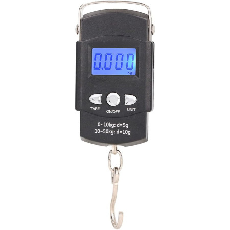 Cantar Digital de Mana cu Carlig, Cyrax, Cantar Portabil, Pescuit, cu Maner, Capacitate 50 kg, cu Metru Incorporat, 20.5 x 6 x 2.5 cm, Negru