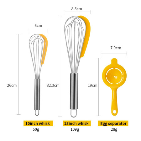Set 3 ustensile pentru bucatarie Cyrax, 2 teluri, un separator oua, inox/silicon, Galben