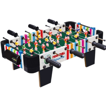 Masa de fotbal cu teren si 18 jucatori Cyrax, 6 manere, cu Tablou Scor, din Metal, Lemn si ABS, 51 x 44 x 17.5 cm, cu Picioare, Design Multicolor, pentru copii/adulti