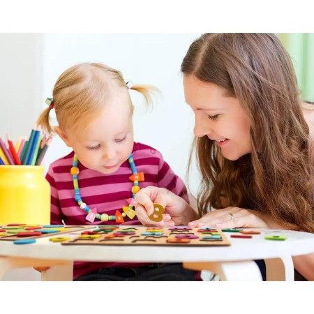 Tabla Montessori, Cyrax, din Lemn, Educatie Timpurie Cifre, 25 Piese Lemn, +18 Luni, 20 x 20 cm, Vopsea pe Baza de Apa, Multicolor