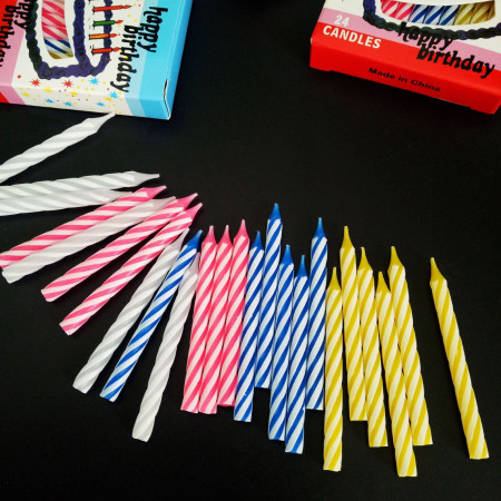 Set 24 Lumanari de Tort, Cyrax, Model Spirala, Party, 6.5 cm, din Parafina, Multicolor