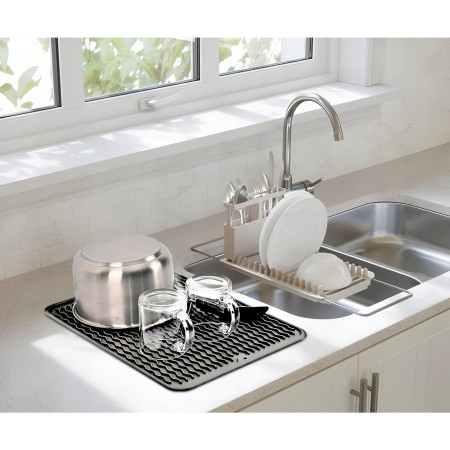 Covoras din Silicon pentru Scurgere Vase, Cyrax, Uz Casnic, Rezistent la Temperaturi Ridicate, Izolator, 43x32.5 cm, Negru