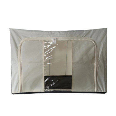 Cutie de depozitare Pliabila,  Cadru Metalic, cu fermoar, 100 L, material Textil, 60 x 42 x 40 cm, suport de baza din plastic stabil, Bej