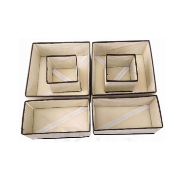 Organizator pentru Sertar,  3 Marimi, pentru Lenjerie, Tricouri, Sosete, 6 Piese, Pliabil, Stivuibil, din Tesatura, Alb/Maro