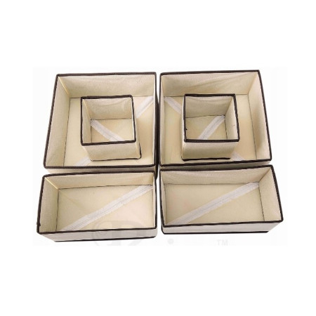 Organizator pentru Sertar,  3 Marimi, pentru Lenjerie, Tricouri, Sosete, 6 Piese, Pliabil, Stivuibil, din Tesatura, Alb/Maro