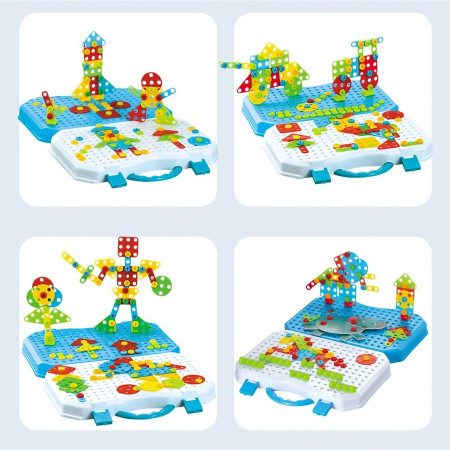 Set Constructie Bormasina Magica cu Servieta, Cyrax, 310 Piese, Albastru, Piese Multicolore, Plastic, 31x46 cm