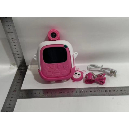 Camera Instantanee pentru Copii, Cyrax, cu Functie de Printare, Cablu USB-C, Bluetooth, Compatibil iOS/Android, Camera Frontala + Selfie, Model Iepure, Snur Inclus, Roz