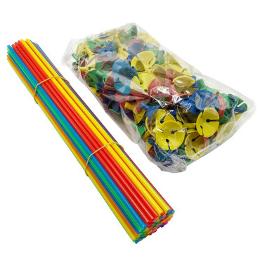 Set 100 Bete cu Rozete pentru Baloane, Cyrax, Suporturi de plastic, Usor de instalat, Reutilizabil, Pentru aniversare, Nunta, Ziua de Nastere, Decorar, 40 cm,  Multicolore