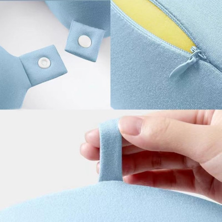 Perna de Calatorie in Forma de U,  Pentru Gat si Cap, Umplutura din Spuma cu Memorie, 30x30 cm, Sistem Prindere Capse, Cutie de Depozitare, Bleu