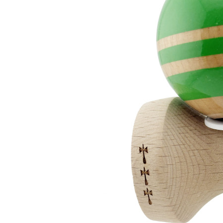 Kendama X Originala RAINBOW, Profesionala, Cyrax, Cupe Mari KING SIZE V3, Super Sticky, Gaura in Baza, Rulment Metalic, din lemn 18 cm, Ata 55 cm, Verde/Maro