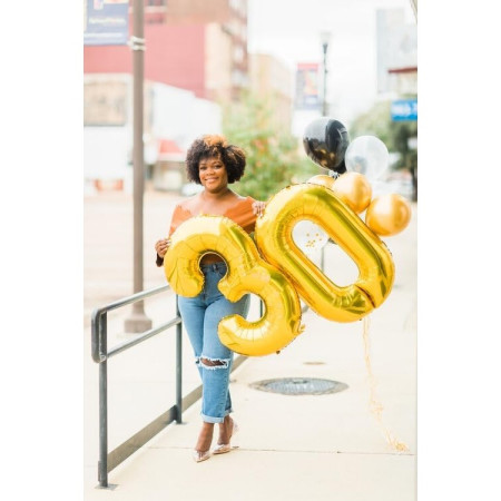 Balon din Folie Metalizata Cyrax, Figurina Cifra, Tema Aniversare 40 cm, Ambalaj Individual, Pai inclus, Umflare cu Aer sau Heliu, Auriu, Cifra 3