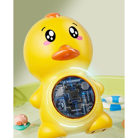 Cyrax Termometru Electronic LED pentru Baie, Plutitor, Rezistent la apă, IPX7, Multifunctional, 3 Trepte de Temperatura, Model Ratusca, 12x7cm, Galben