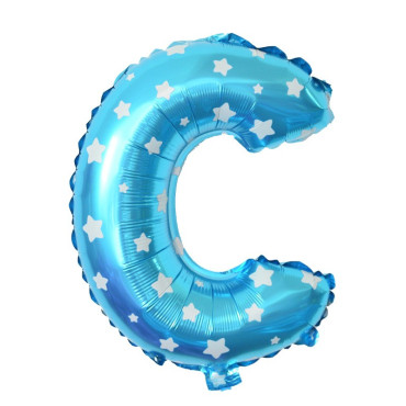Balon Folie Metalizata Litera C, Cyrax, 40 cm, Cu Imprimeu Stelute, Umflati cu Heliu sau Aer, Ambalaj Individual, Pai inclus, Albastru