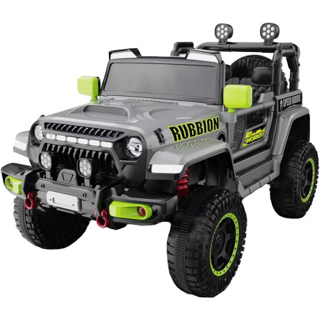 Masina Electrica pentru Copii, Cyrax, Off-Road, Conectare Bluetooth, telecomanda, Tractiune Spate, Lumina Intermitenta, Baterie 12V 7Ah, 120 x 63 x 68cm, Gri
