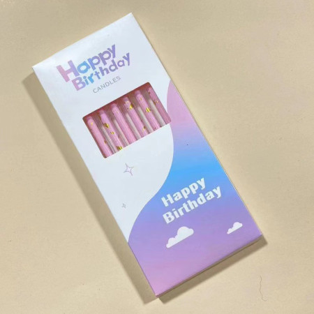 Set 6 Lumanari Lungi, Cyrax, din Parafina, 10 x 0.5 cm, Happy Birthday, Roz