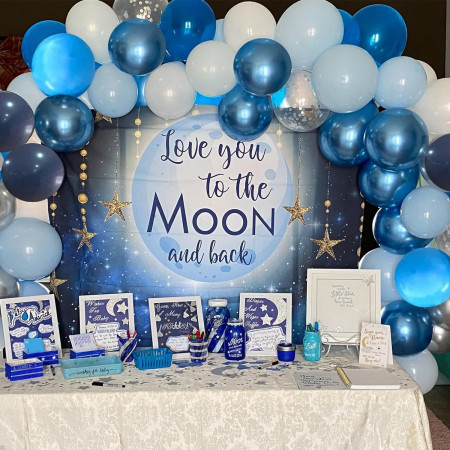 Set 10 Baloane din Latex Chrome, Cyrax, Model Party, 23 cm, Diferite Nuante Albastru, 2.2 g