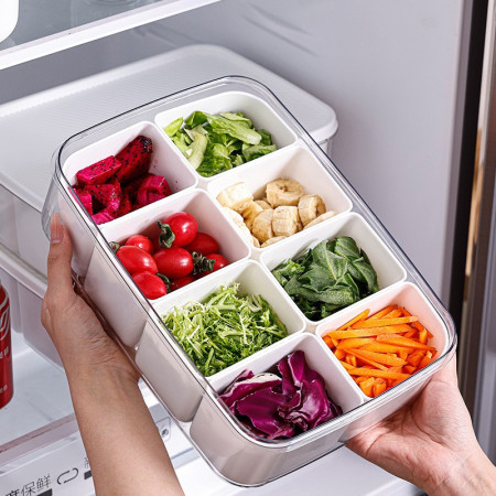 Cutie pentru Depozitare Alimente, Cyrax, 8 Compartimente cu Capac, Material PET+PP, 29 x 20 x 9 cm, Alb/Transparent