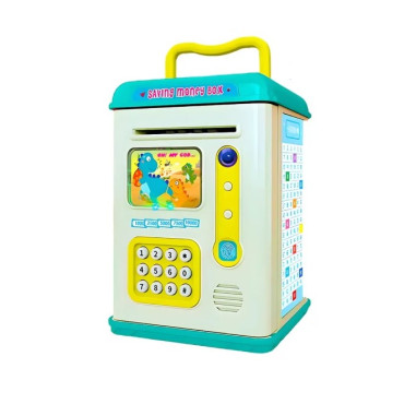 Set Pusculita pentru Copii, Cyrax, Tip ATM, Parola cu Amprenta, 13.5 x 11.5 x 20 cm, Albastru