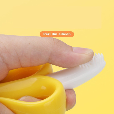 Jucarie dentitie bebelusi Cyrax, banana, cu manere de prindere, material silicon non-toxic, fara miros, 10.5x5.9 cm, galben