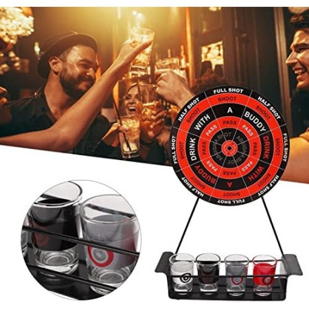 Joc de Baut Darts Cyrax, 4 Sageti si Pahare de Shot Incluse, pentru petreceri si timp liber, 30 x 20 x 6.5 cm, multicolor