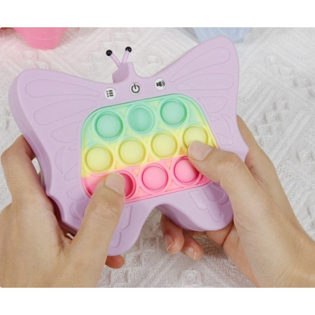 Jucarie Interactiva Tip Consola pentru Copii, Cyrax, Diferite Moduri de Joc, 120 Nivele, Material ABS/silicon, Sunete si Lumini, 12 x 5.5 x 13.5 cm, Model Fluture, Mov