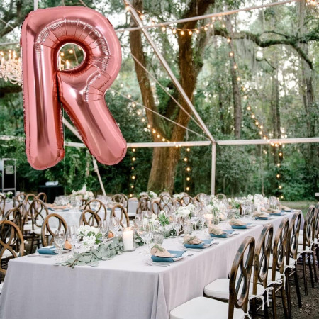 Balon Folie Metalizata Litera R, Cyrax, 100 cm, Umflati cu Heliu sau Aer, Ambalaj Individual, Pai inclus, Rose Gold