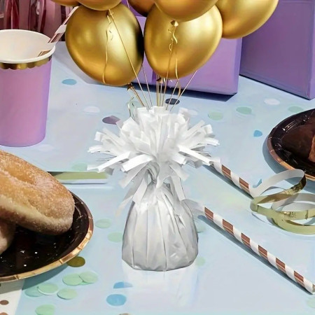 Greutate pentru Baloane cu Heliu, Cyrax, din Folie cu Franjuri, 170g, 13 x 5 x 3 cm, Alb