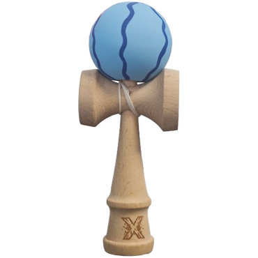 Kendama X Originala, Profesionala, Cyrax, Rubber Grip, din Lemn, 18 cm, Albastru deschis