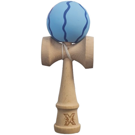 Kendama X Originala, Profesionala, Cyrax, Rubber Grip, din Lemn, 18 cm, Albastru deschis