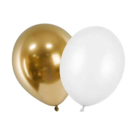 Set 10 Baloane din Latex Metalizate, Cyrax, Model Party, 5x Alb, 5x Nude, 23 cm, 2.2 g