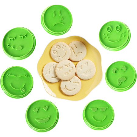 Set 7 Forme de Prajituri, Cyrax, Model Emoticoane Smiley Face, Diferite Expresii, 7.7 x 1.5 cm, din PP, Verde