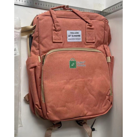 Rucsac Multifunctional pentru Mamici, Cyrax, cu Patut Pliabil si Baza de Schimbat, Rezistent la Apa, Capacitate Mare, Usor, Compartimente Multiple, Buzunar Termic pentru Lapte, 42 x 32 x 22 cm, Roz Pudra