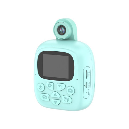 Camera Instantanee pentru Copii, Cyrax, Camera Frontala + Selfie, cu Functie de Printare, Cablu USB-C, Bluetooth, Compatibil iOS/Android, Imprimare APP, Model Dino, Albastru