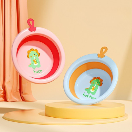 Cada Pliabila pentru Baie pentru Copii, Cyrax, Cadita pentru Bebelusi, Model Rotund cu Dinozaur, Blue, 30x30x3.7 cm, 4L