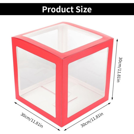 Set 4 Cutii pentru Baloane, Cyrax, Model Scris Love, Tematica Iubire, Cuburi Decorative din Plastic, Accesorii pentru Petrecere, 30x30 cm, Transparente Contur Rosu