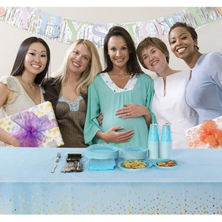 Fata de Masa, Cyrax, din Folie, Imprimeu Stele Aurii, Impermeabila, 137 x 183 cm, Albastru